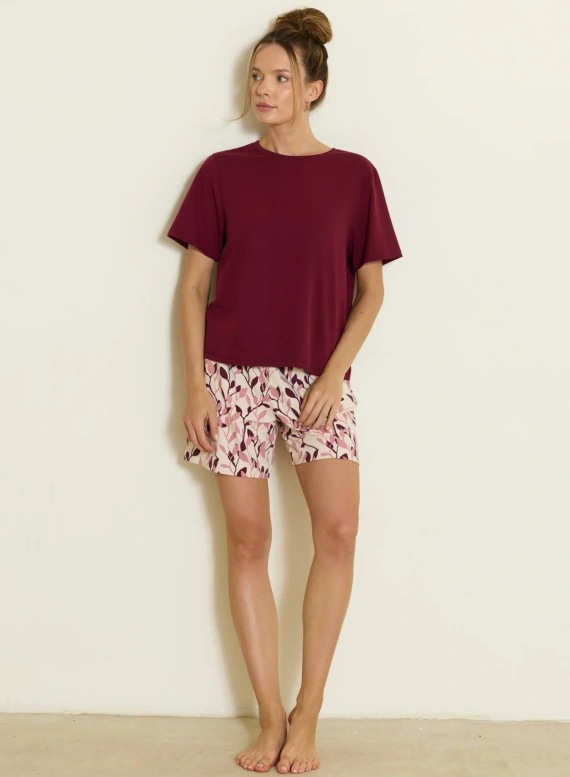 Pigiama donna Mefemi Calla PI82 in cotone con fiori e pantaloncini corti