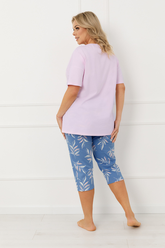 Pigiama donna ERULA Moda italiana cotone manica corta 3/4 pantaloni rosa