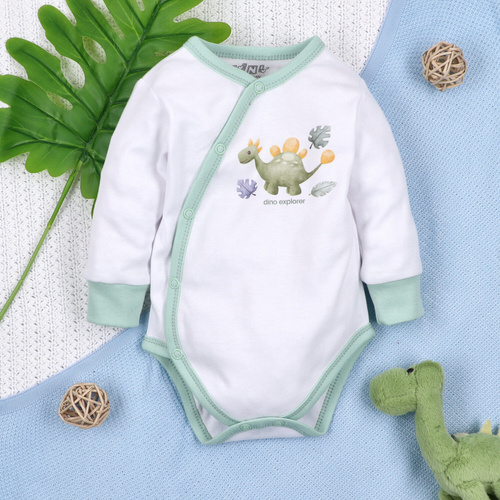 ABN-5562 Body busta Dino Explorer Nini bianco | Cotone organico per neonato