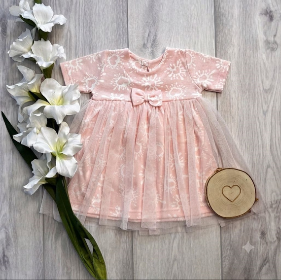 Sukienko-Body con Tulle Mamatti SB16301 Rosa Manica Corta per Bambina