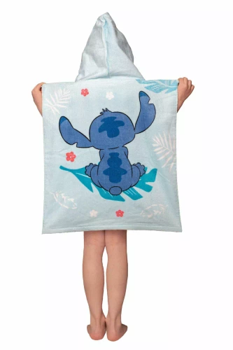 Jf24 Poncho per bambini Lilo e Stitch Asciugamano con cappuccio Disney blu Per piscina, spiaggia, bagno Jerry Fabrics