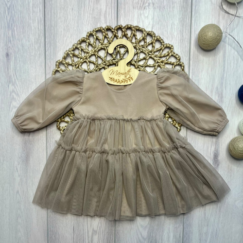 Vestito bambina Mamatti SZ355 in cotone con tulle manica lunga - beige