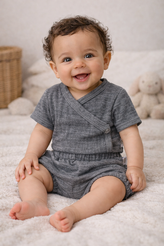 Body in mussola Just Muslin 03235KN Makoma navy- manica corta, busta, 100% cotone