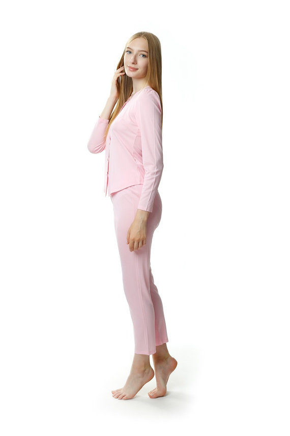 Pigiama donna Maria rosa in seta viscosa lunga con apertura davanti 36–52