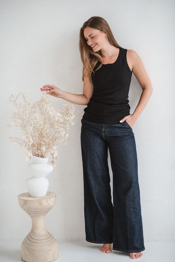 T-shirt Tummy Gravidanza e allattamento - a coste, senza spalline Milk&Love nero