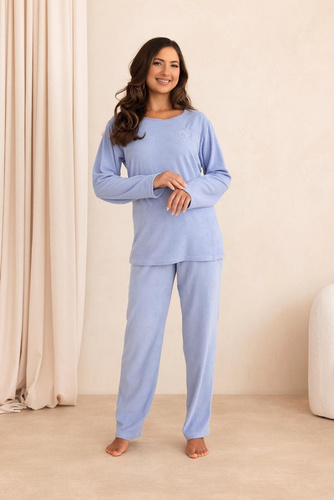 Regina 4023 Pigiama Donna Calda in Spugna 80% Cotone Manica Lunga Blu