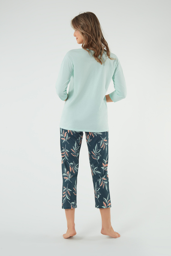 Julietta Pigiama donna maniche 3/4, pantaloni 7/8 Moda italiana - pistacchio/stampa