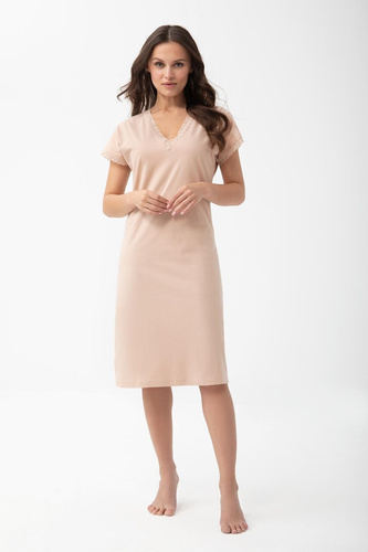 1004 Luna Camicia da Notte Donna in Cotone con Pizzo e Scollo a V