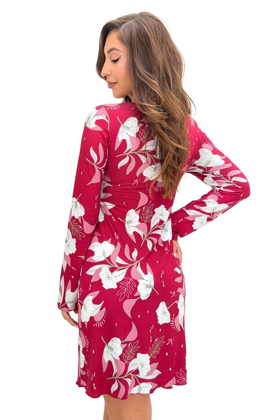 Camicia da notte Donna Brigitte II bordeaux in viscosa con pizzo manica lunga