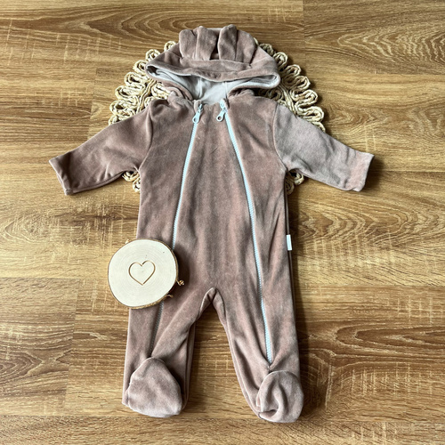 Mamatti VELVET KB007 Tuta Neonato Doppio Strato Cotone Cappuccio Orecchie Carmel