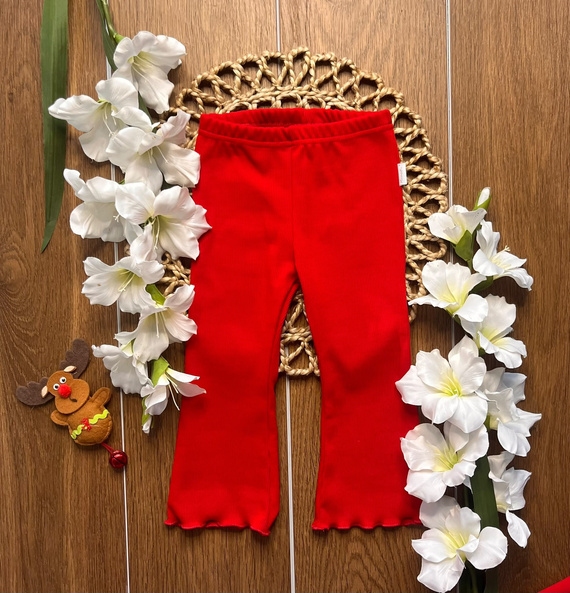 Mamatti LJ814 Leggings rossi per bambina a coste, modello a zampa in cotone