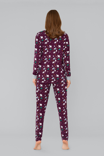 Ava Pigiama e pantaloni a maniche lunghe da donna Italian Fashion- stampa bordeaux