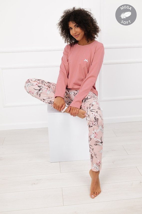 Italian Fashion Kafelia Pigiama donna Mega Soft lunga con fiori e fiocco