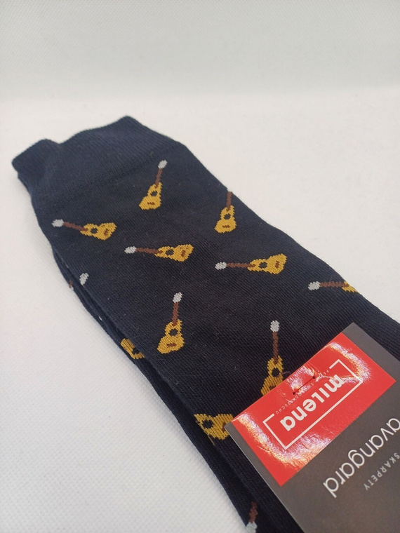 Calze da uomo Milena Avangard 0125-122 - Small Guitars | Cotone, banda non pressurizzata, produzione polacca - nero