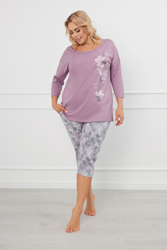 Ibena Pigiama donna manica 3/4, pantalone 3/4 Moda italiana - erica/stampa