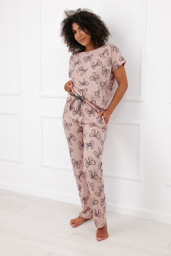 Italian Fashion Silano pigiama donna 100% cotone pantaloni lunghi con fiocchi