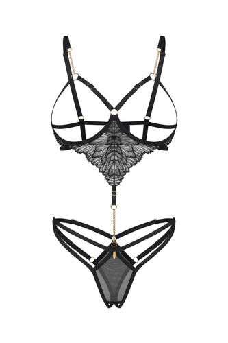 Obsessive Matildea body nero in pizzo open cup con ferretto