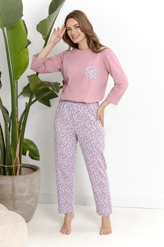 Pigiama donna Taro Agnessa 3629 rosa polvere 100% cotone manica 3/4