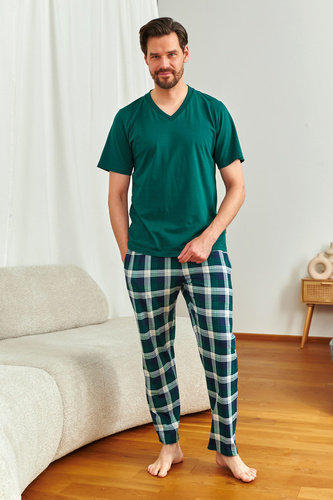 Doctor Nap 7368 - Pigiama da uomo in cotone con maglietta con scollo a V | 100% cotone, polacco - smeraldo