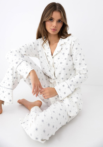 Pigiama donna Sensis Monroe con apertura, 100% cotone interlock, motivo fiocchi di neve
