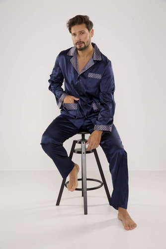 939 Pigiama da uomo in raso - blu navy