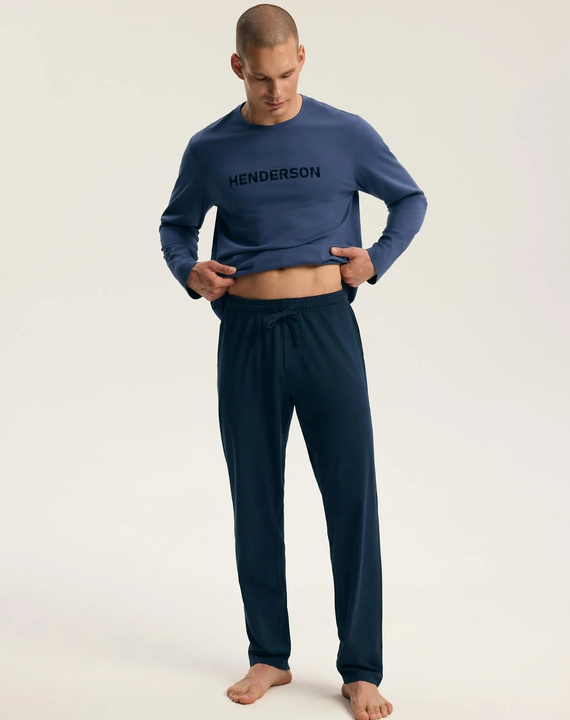 Pigiama uomo Henderson 45455 Indigo blu navy 100% cotone flanella