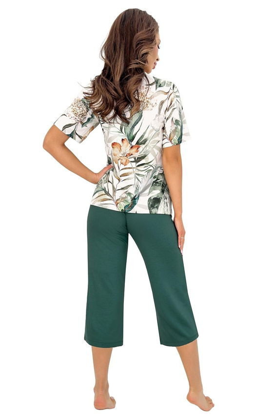Donna Olivia 3/4 Pigiama Donna in Viscosa Ecru-Verde Pantaloni 3/4