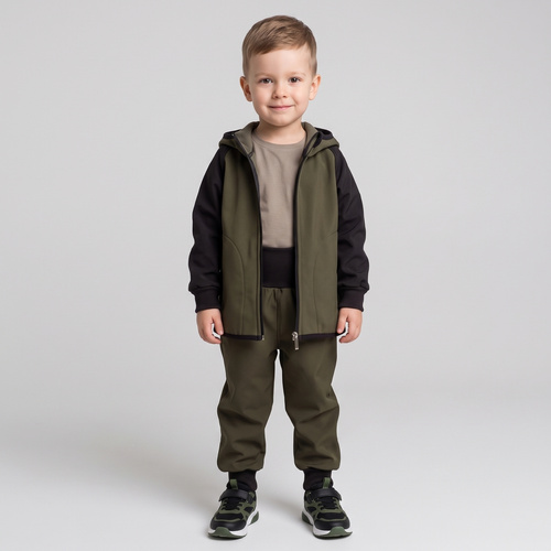 Nicol Pantaloni softshell bambini 229052 con pile, vita alta, polsini - khaki
