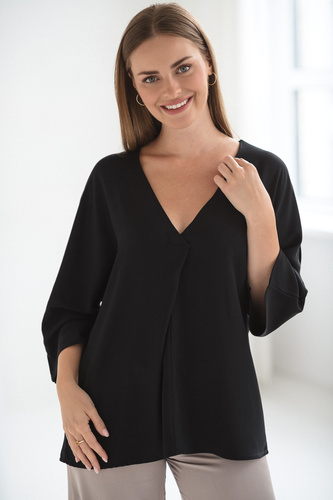 Mamafullness Camicetta da gravidanza per l'allattamento Milk&Love nero- viscosa, manica 3/4, oversize