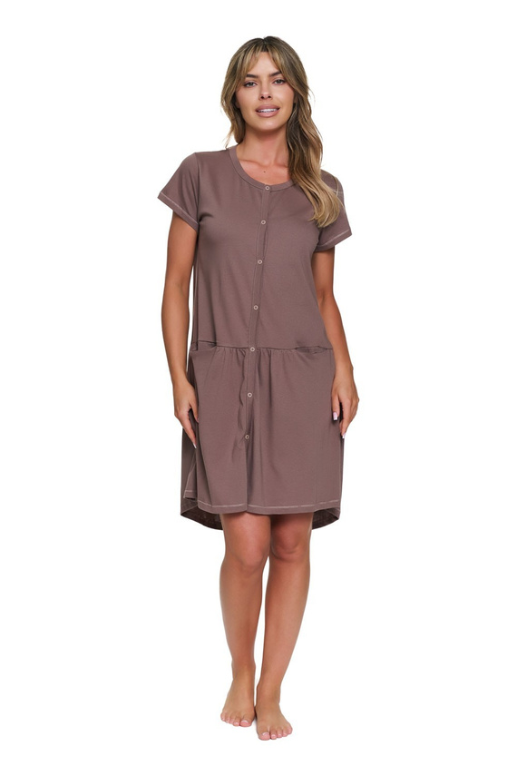 Camicia da notte Doctor Nap 9445 per parto e allattamento 100% cotone mocca