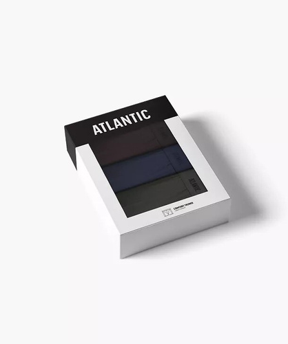 Boxer da uomo Atlantic 3MH-0177 A3 3 pezzi marrone-indaco-khaki, cotone, gamba lunga