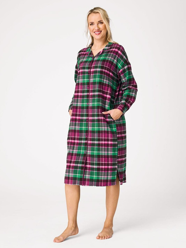 Camicia da notte Key LND 414 B26 fucsia – flanella 100% cotone, bottoni
