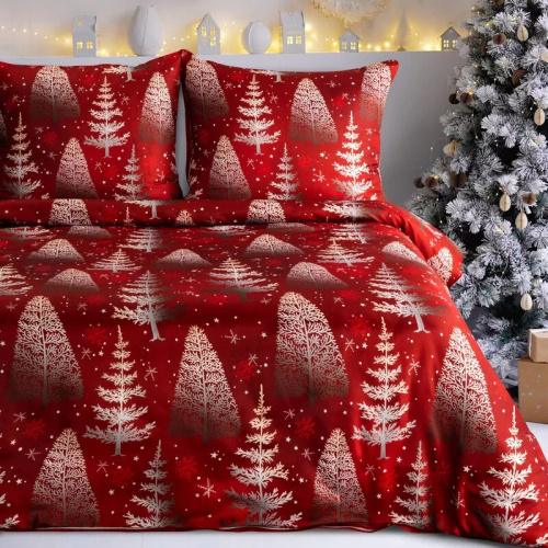 Biancheria da letto natalizia Rubin in microfibra Eurofirany rosso bianco albero di Natale - morbida, leggera e di facile manutenzione, con zip
