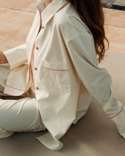 Pigiama donna Sensis Raven lime – cotone, camicia con bottoni e pantaloni