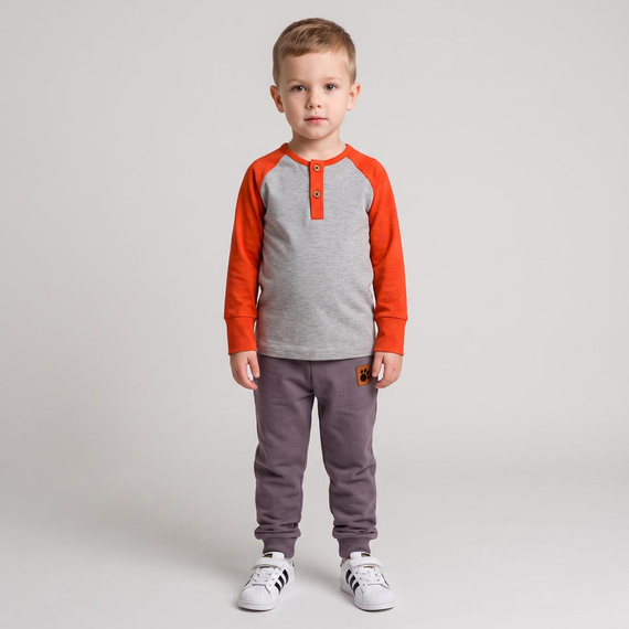 228138 Nicol FARMA Maglia Henley raglan bambino grigia ruggine cotone