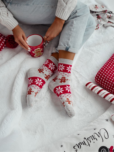 1283-040 Cake Socks Milena - calzini festivi da donna con motivo a biscotti, melange chiaro