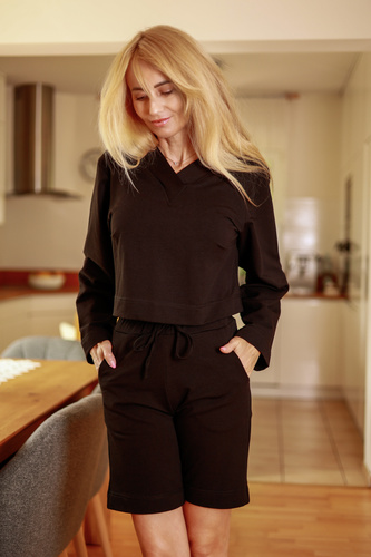 Diego - set donna: blusa + pantaloncini, 95% cotone 5% elastan | marca polacca Mirale - nero