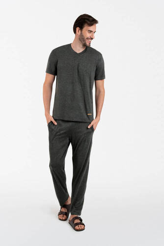 Akord Pigiama da uomo a maniche corte, pantaloni lunghi Moda italiana - c.melange