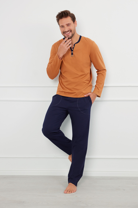 Julius Pigiama uomo manica lunga, pantaloni lunghi Moda italiana - cognac/verde