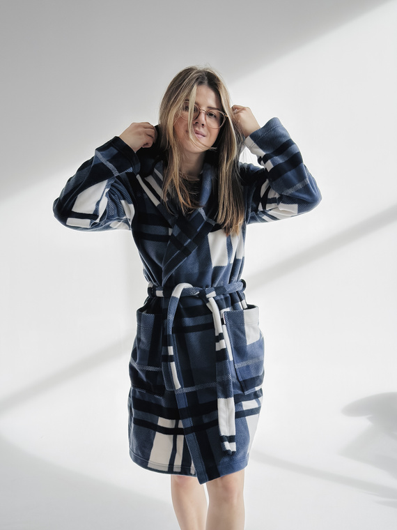 031 Coperta accappatoio De Lafense - caldo accappatoio da donna in pile Super Cozy, blu