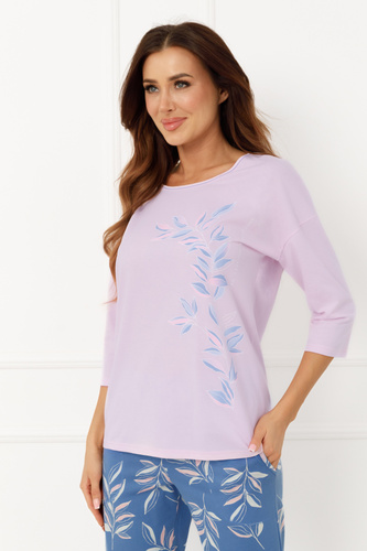 Pigiama donna Erula Italian Fashion in jersey di cotone 3/4 plus size rosa