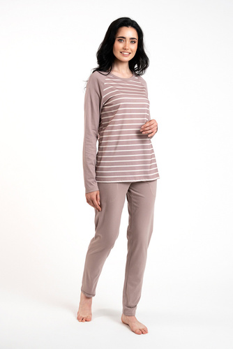 Oda Pigiama da donna a maniche lunghe, pantaloni lunghi Moda italiana - stampa cappuccino/cappuccino