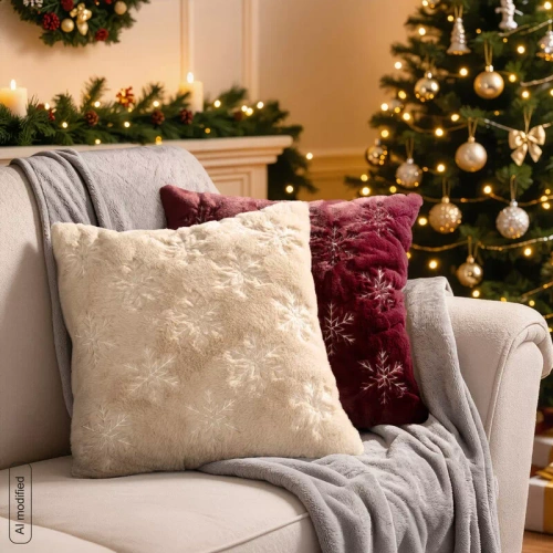 CHP308 Federa natalizia Eurofirany 45x45 con paillettes 3D stelle beige