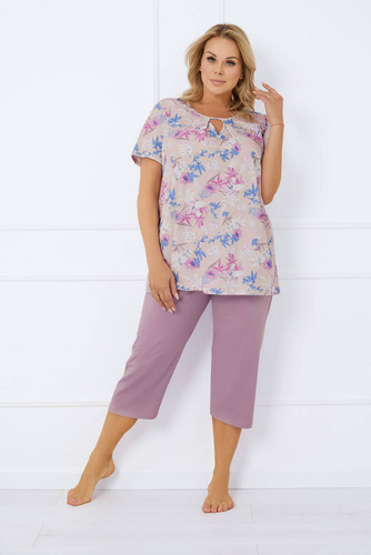 Inger Pigiama da donna manica corta, pantaloni 3/4 Moda italiana - stampa/cuoio