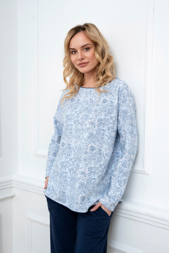 Gracjela Pigiama donna manica lunga, pantaloni lunghi Moda italiana - stampa blu/verde