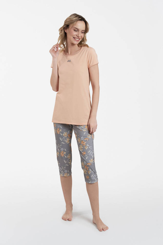 Kasali Pigiama donna manica corta e pantaloni 3/4 Moda italiana - salmone/stampa