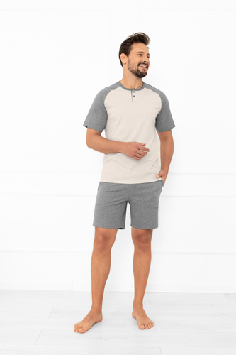 Pigiama da uomo Alexander Italian Fashion beige - maniche corte e pantaloncini corti, 100% cotone