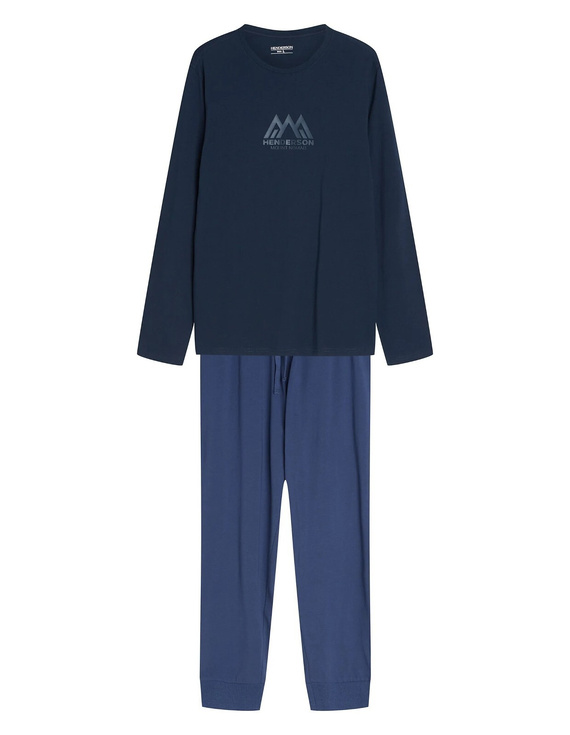 Henderson Fin 45499 Pigiama Uomo Lunga 100% Cotone con Stampa steel blue