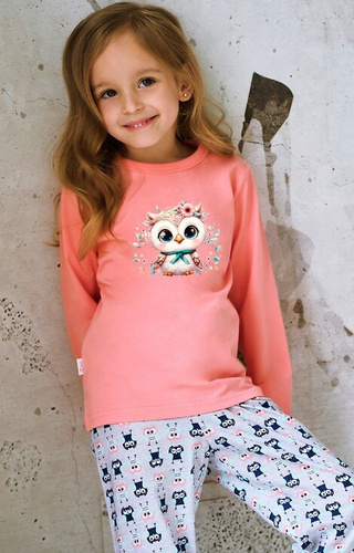 3486, 3487 Pigiama da bambina Emma Taro albicocca - cotone, stampa, pantaloni a fantasia