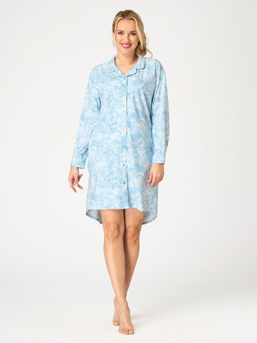 Camicia da notte Key LND 657 azzurra – bottoni, SAUDETE FLANNEL, stampa vegetale